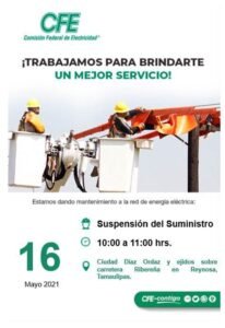 CFE SUSPENSION DELSUMINUSTRO EN DIAZ ORDAZ Y REYNOSA