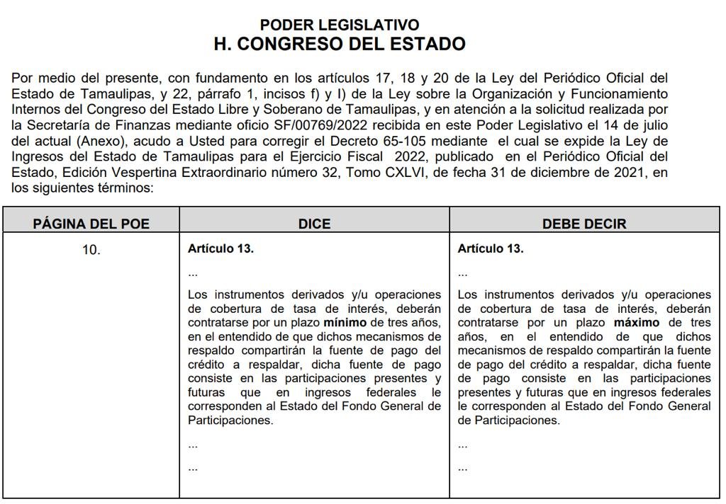 TAM-067-2022.-Falso que Gobierno de Tamaulipas contrate nuevo crédito.